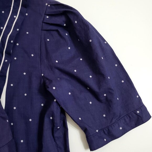 Laura Ashley Vintage 80's Midi Sailor Dress 10 Navy Polka Dot Short Sleeve - Picture 6 of 13